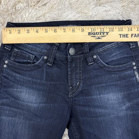 Silver Suki Mid Slim Boot Jeans Stretch 28 L33 Embellished Pockets Western Denim - Picture 8 of 13